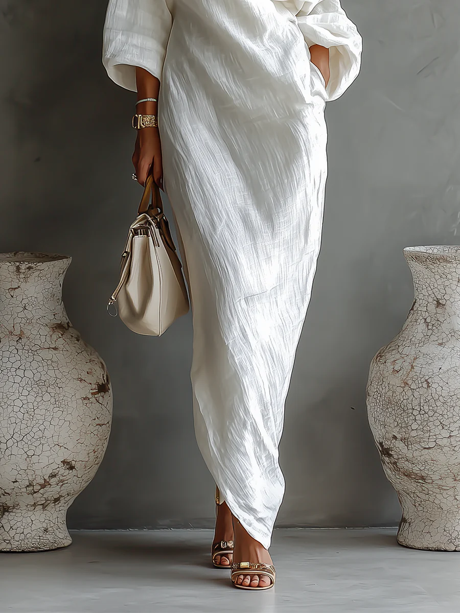 Nerina • Abito maxi monospalla elegante e fluido