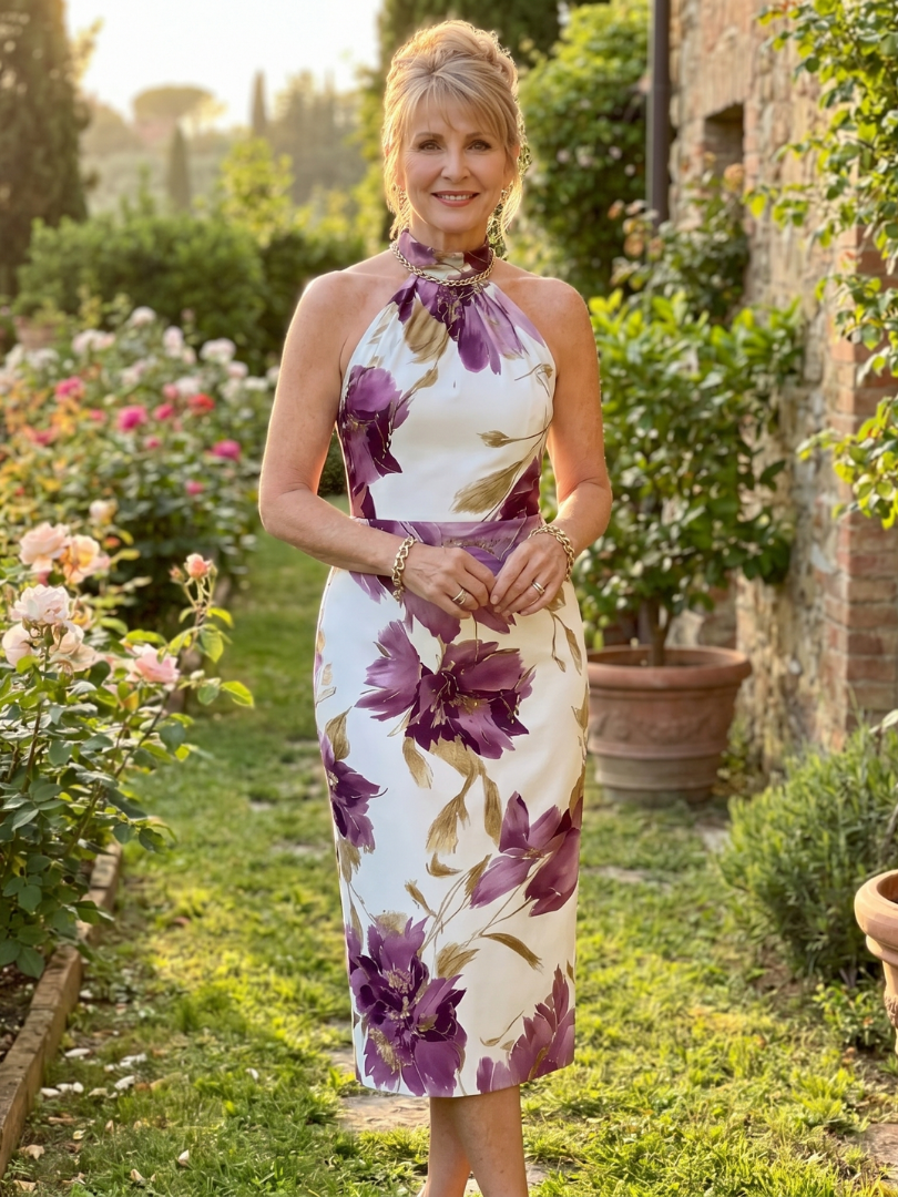 Zinnara | Abito Midi con Scollo All'Americana e Stampa Floreale
