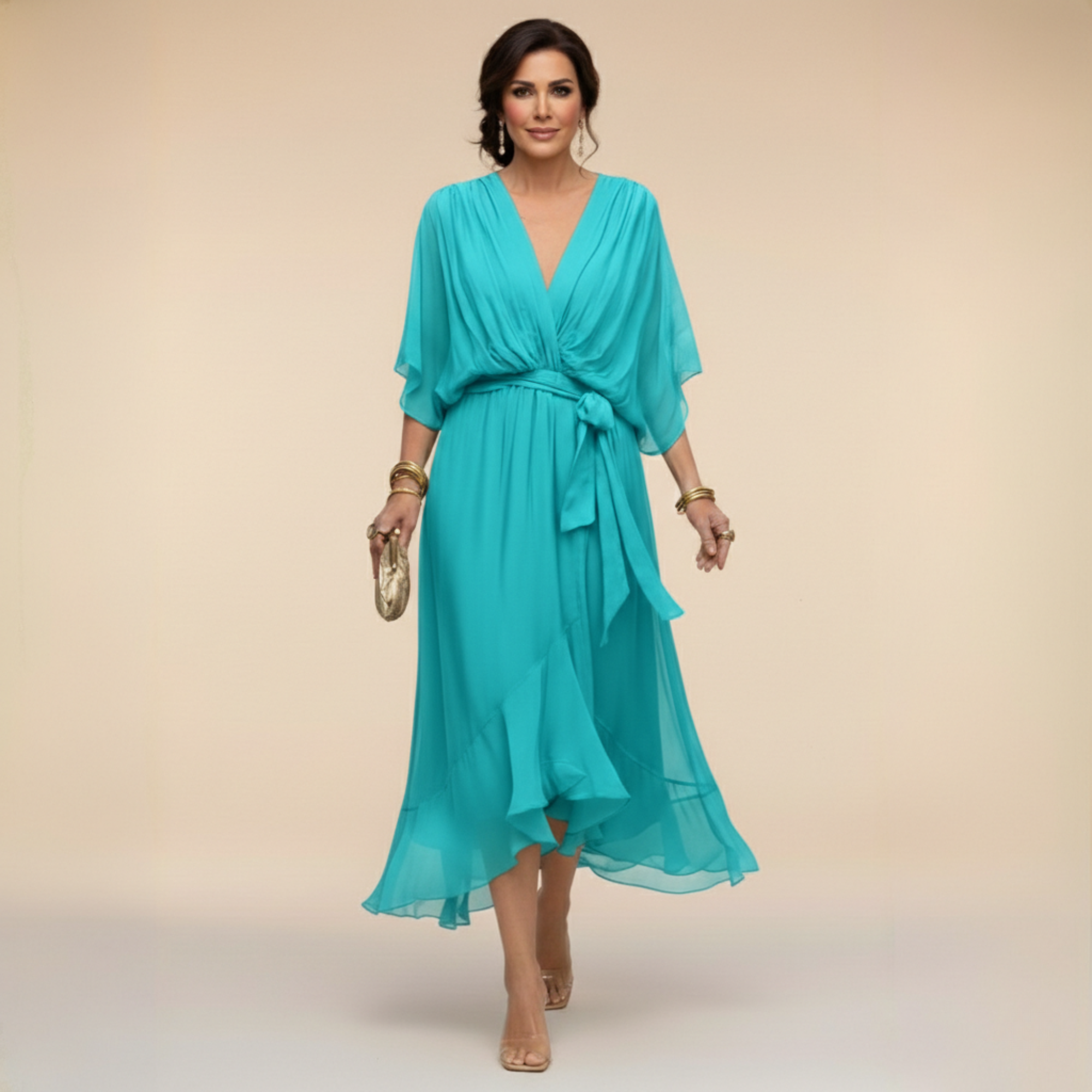MARTA™ | ABITO IN CHIFFON CON SCOLLO A V