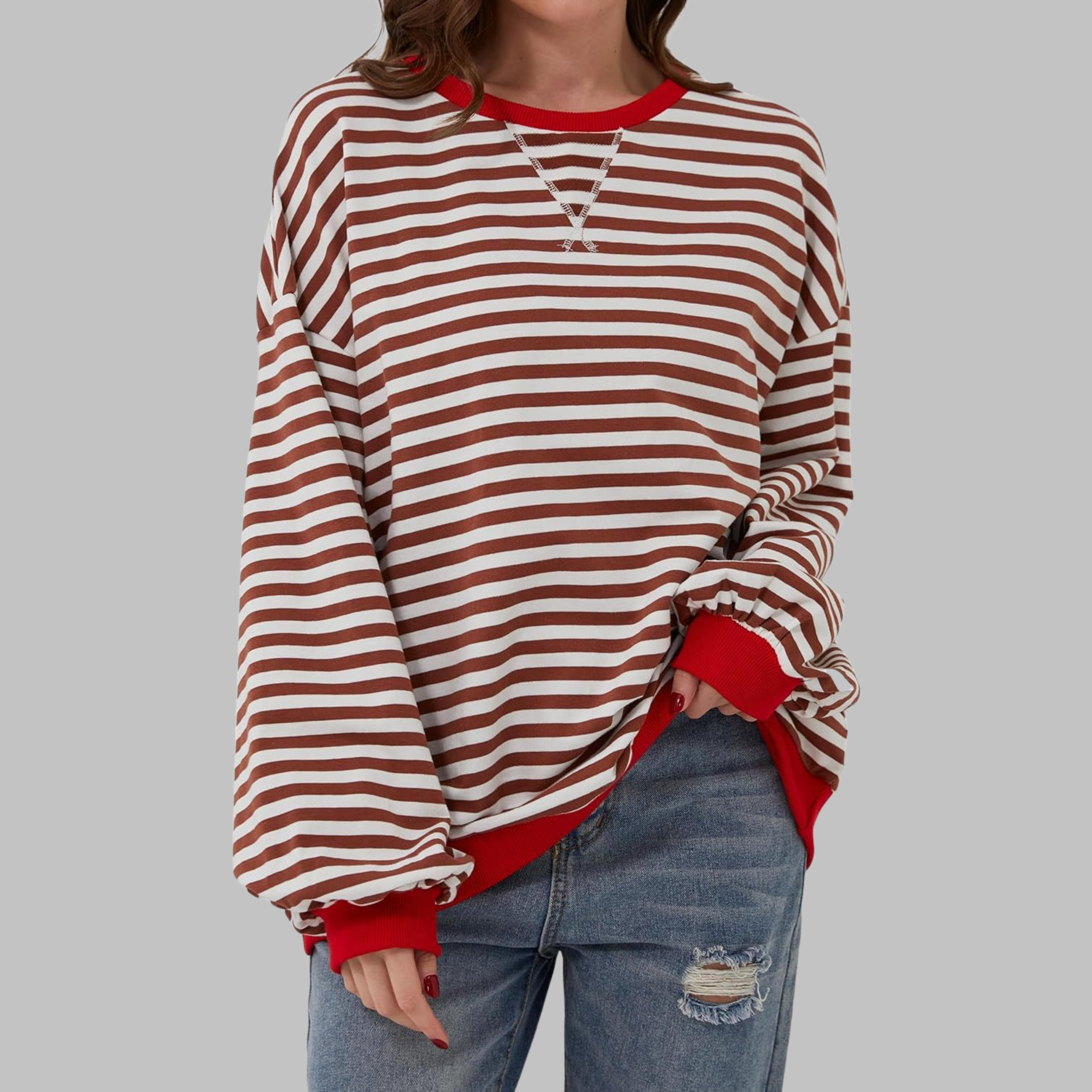 LUKA - Felpa a maniche lunghe casual con scollo rotondo a righe