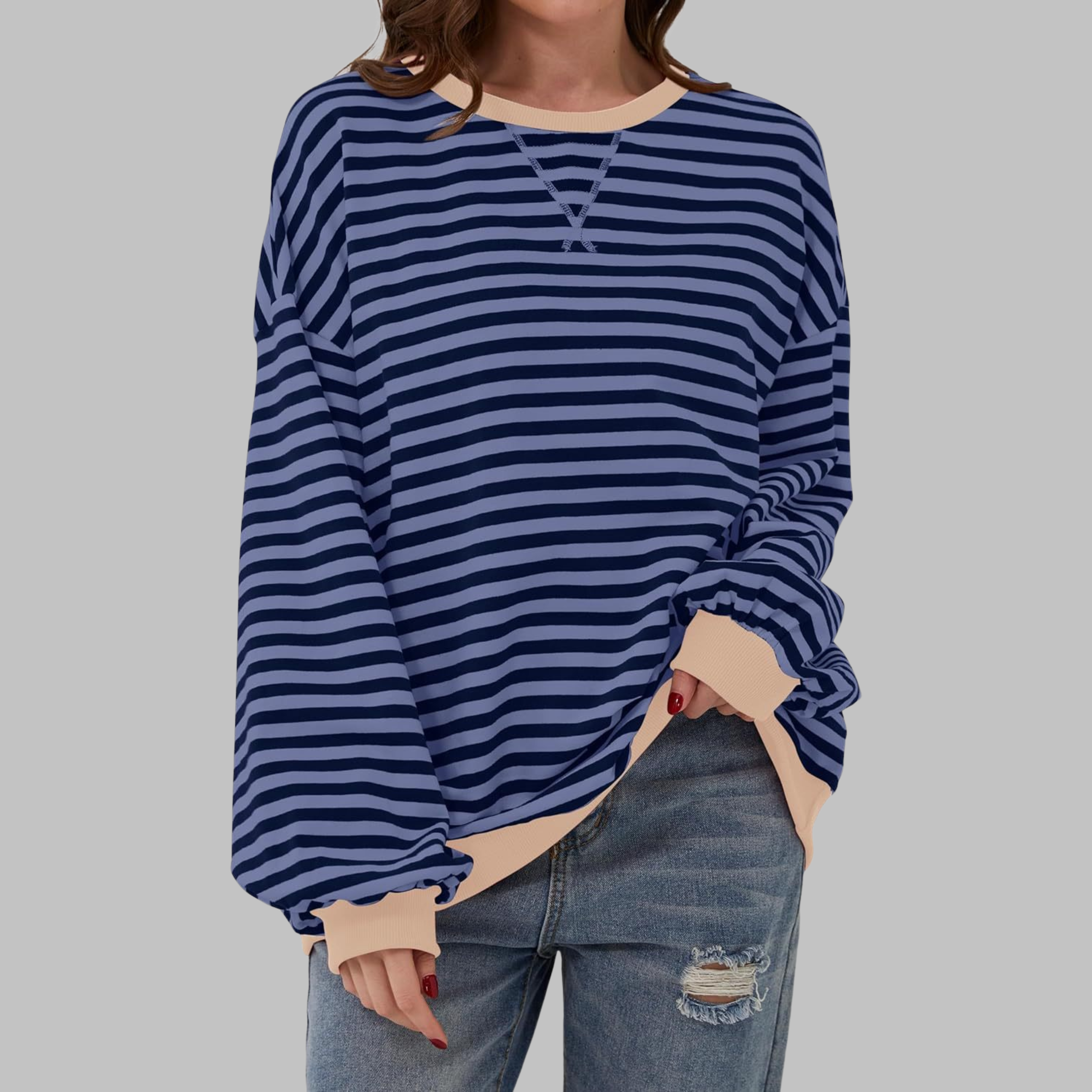 LUKA - Felpa a maniche lunghe casual con scollo rotondo a righe