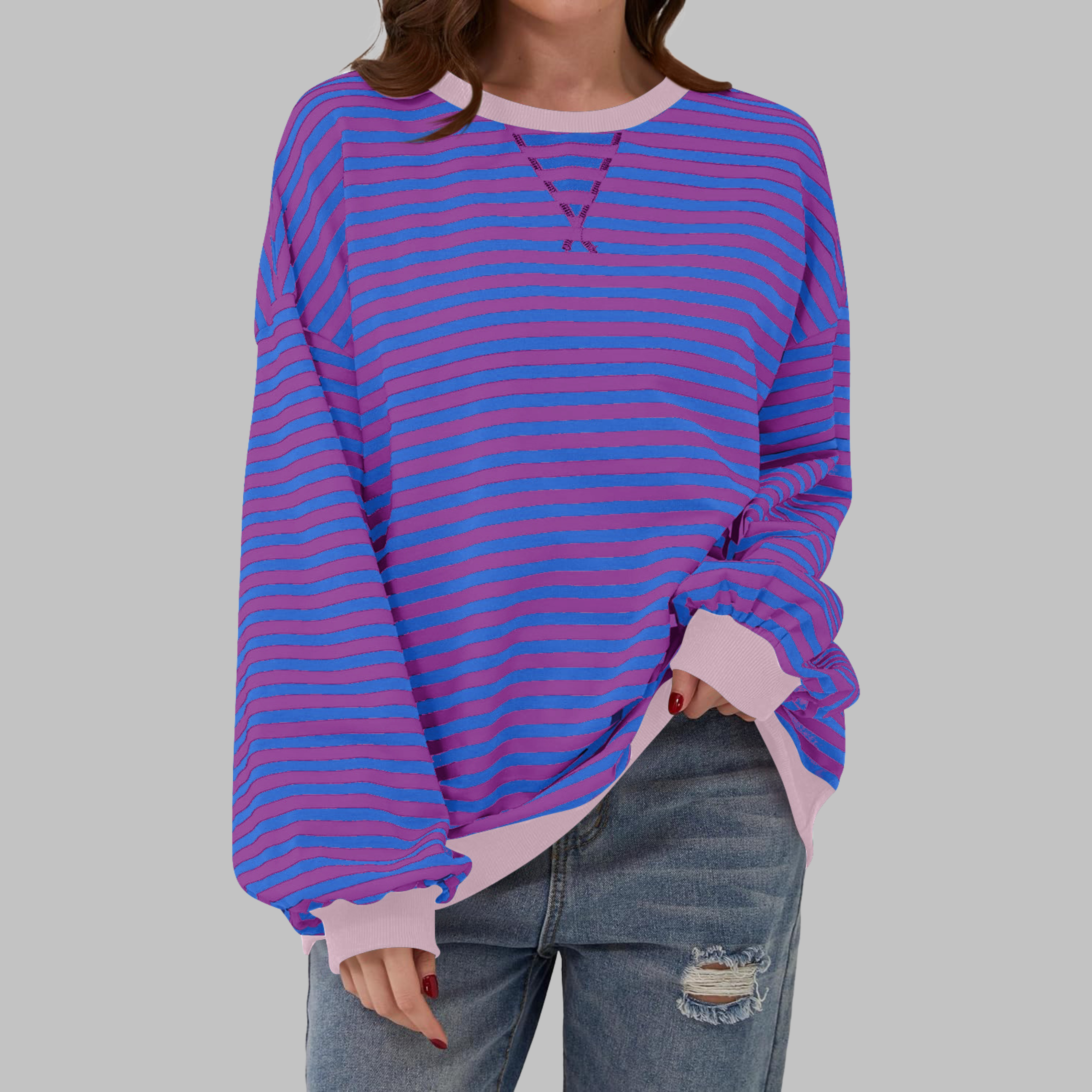 LUKA - Felpa a maniche lunghe casual con scollo rotondo a righe