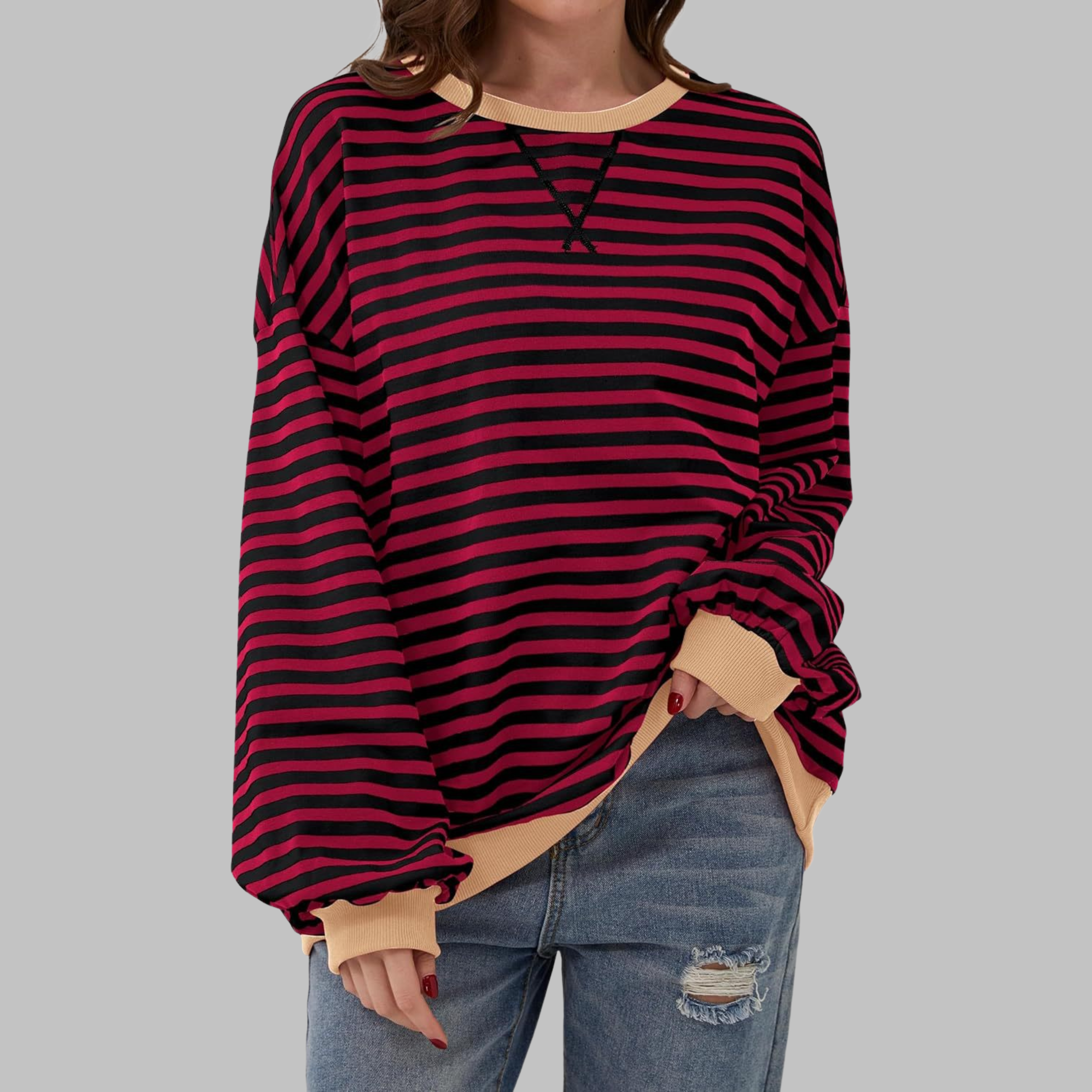 LUKA - Felpa a maniche lunghe casual con scollo rotondo a righe