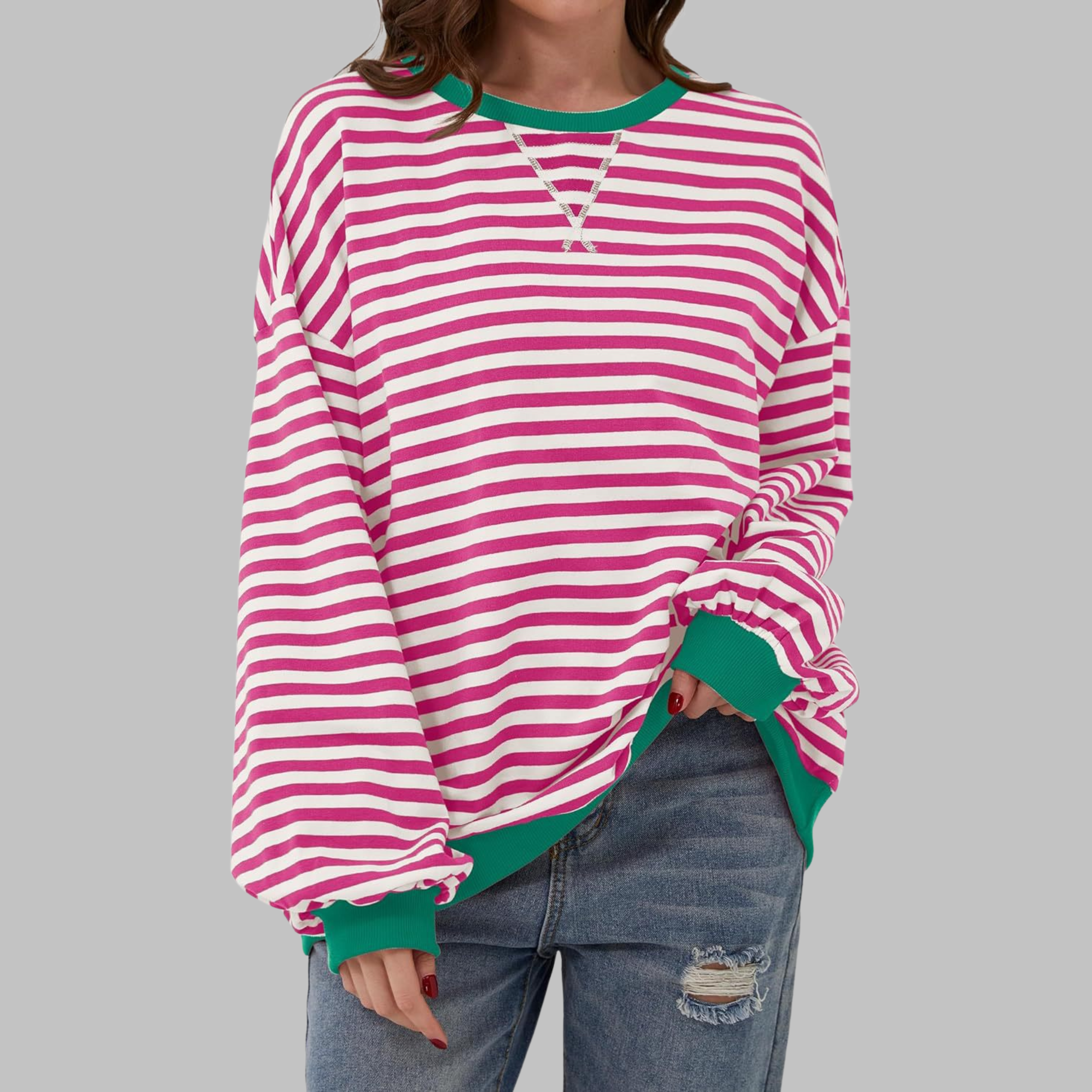 LUKA - Felpa a maniche lunghe casual con scollo rotondo a righe