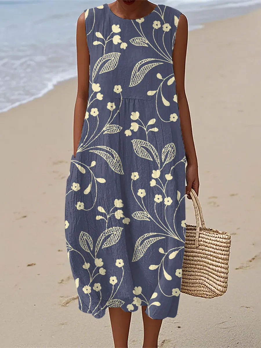 Stella | Abito Midi Senza Maniche con Stampa Floreale Vintage