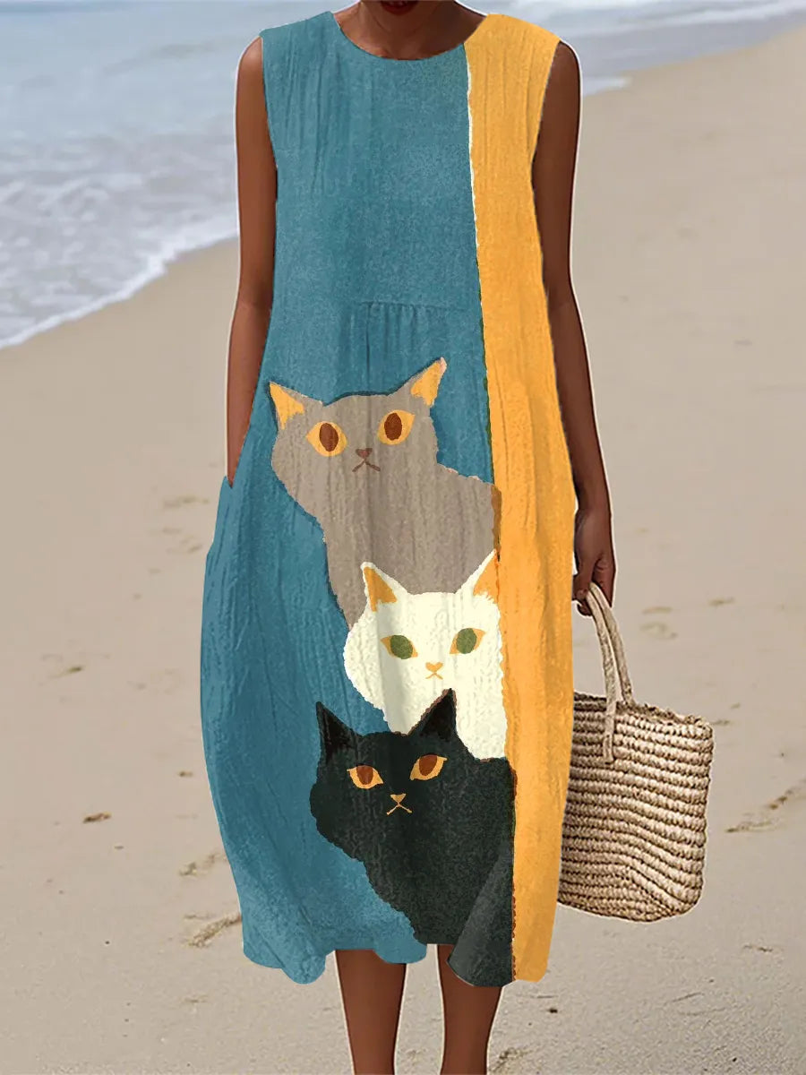 Paisley | Stampa d'Arte di Gatti Divertenti Abito Vintage