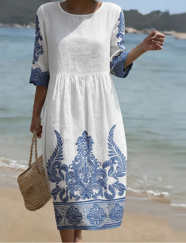 Tiffany in Bianco | Vestito con Stampa di Piante e Fiori