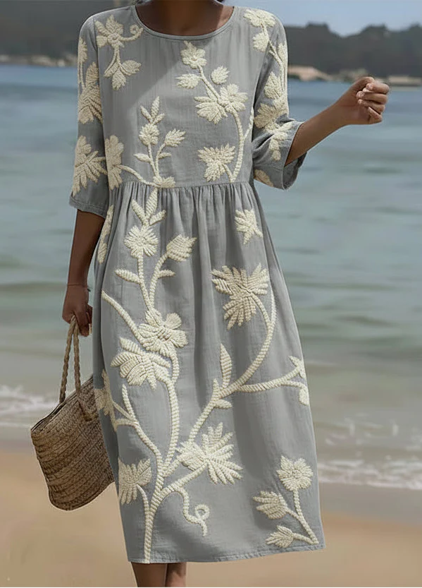 Ashley | Abito midi con stampa di piante e fiori