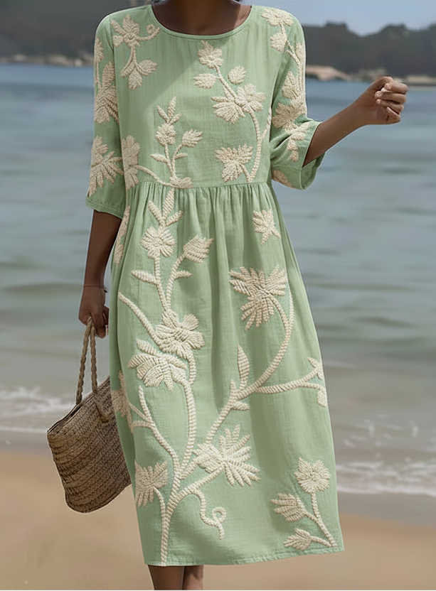 Gwen | Vestito Midi con Stampa di Piante e Fiori