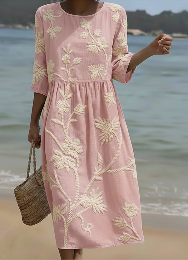 Phoebe | Abito midi con stampa di piante e fiori