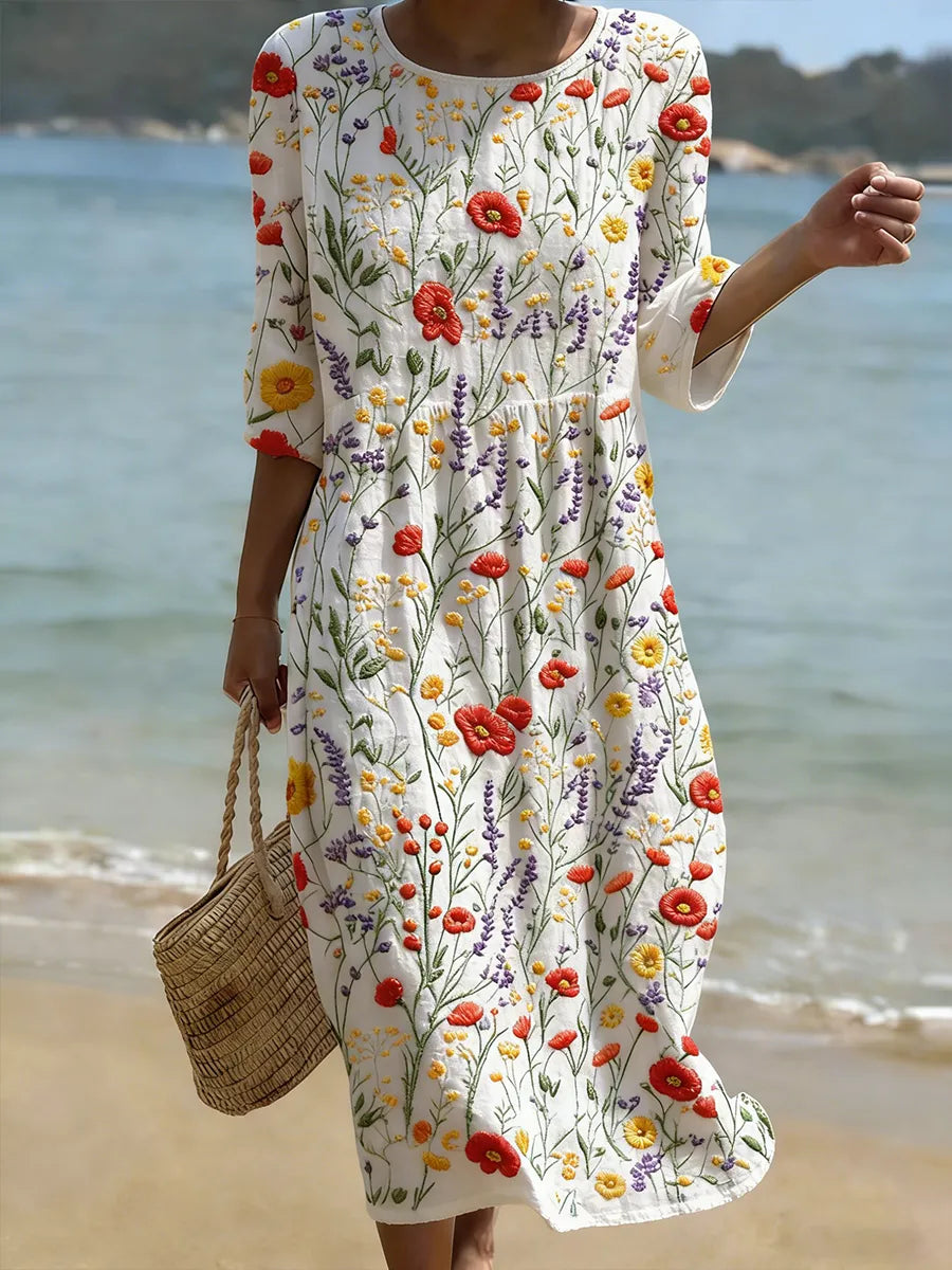 Christina | Abito Maxi con Stampa Floreale a Collo Rotondo