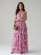 Nori | Abito Maxi Floreale con Corpino Arricciato e Scollo All'Americana
