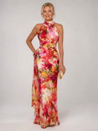 Elisabetta | Abito Maxi con Stampa Floreale e Collo Halter