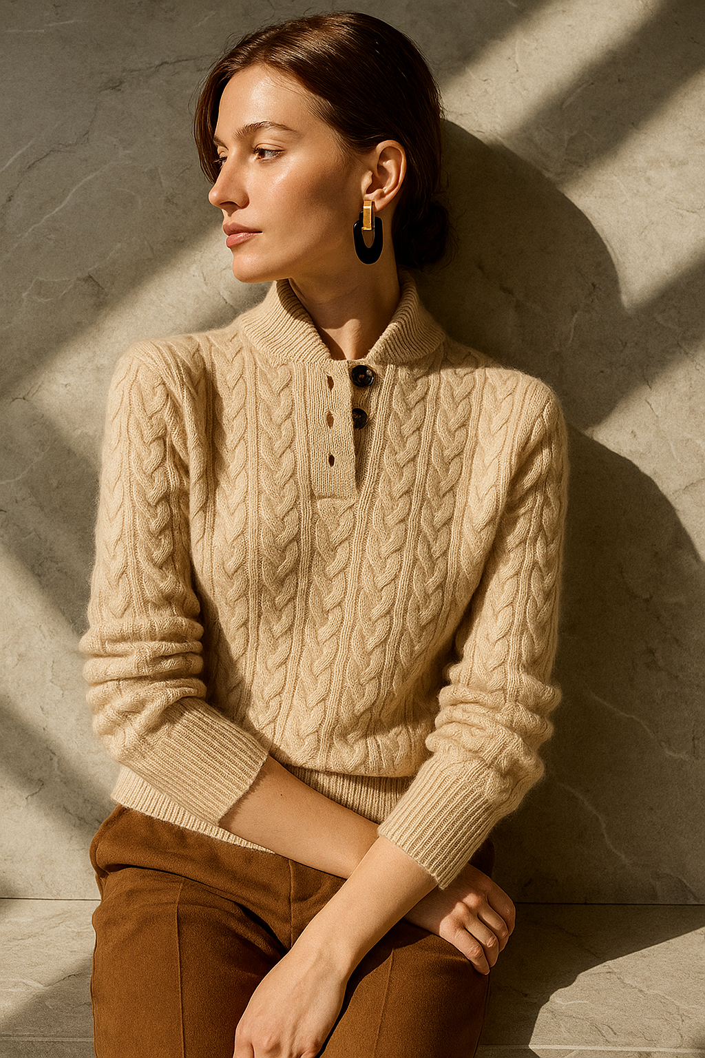 Carla | Maglione in Maglia Intrecciata con Bottoni