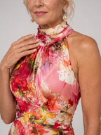 Elisabetta | Abito Maxi con Stampa Floreale e Collo Halter