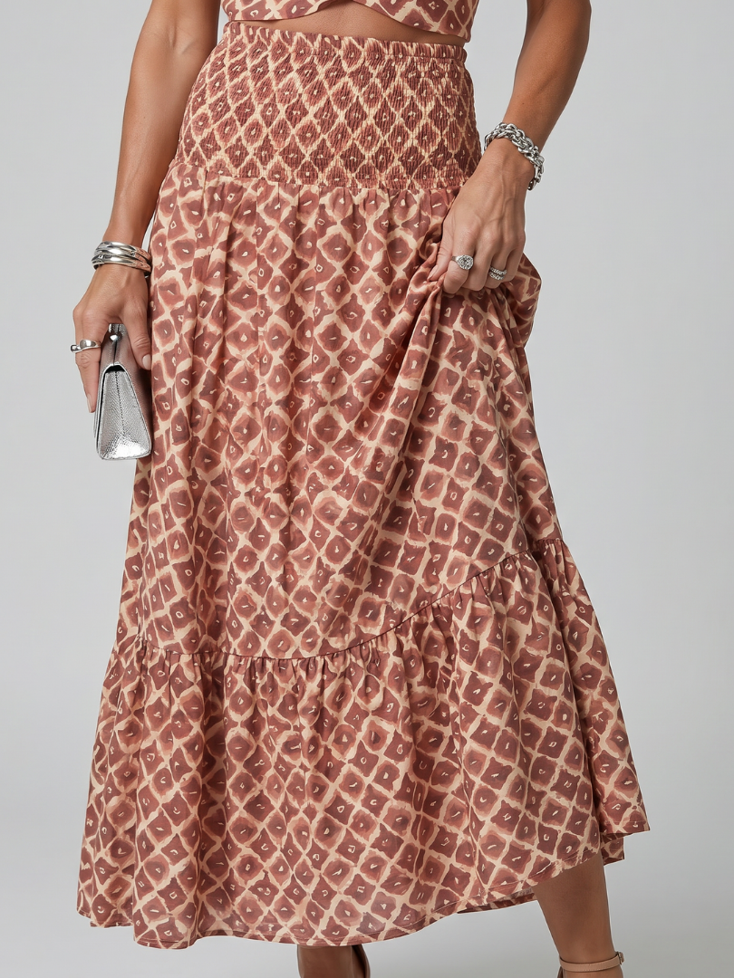Amira | Abito Midi con Scollo Incrociato e Stampa Geometrica