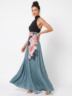 Olympas | Abito Maxi con Corpetto a Halter e Gonna Floreale