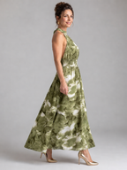 Olivia | Abito Midi con Vita Arricciata e Stampa Astratta