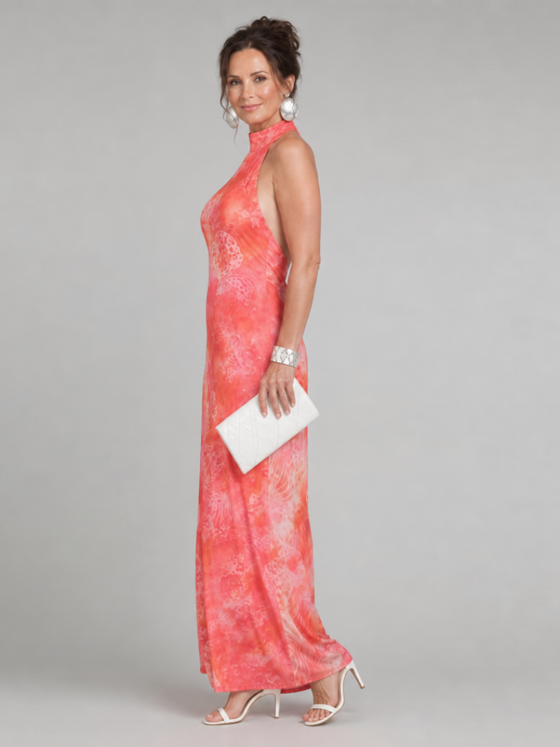 Coraline | Abito Maxi con Scollo Halter e Motivo Stampato