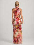 Elisabetta | Abito Maxi con Stampa Floreale e Collo Halter