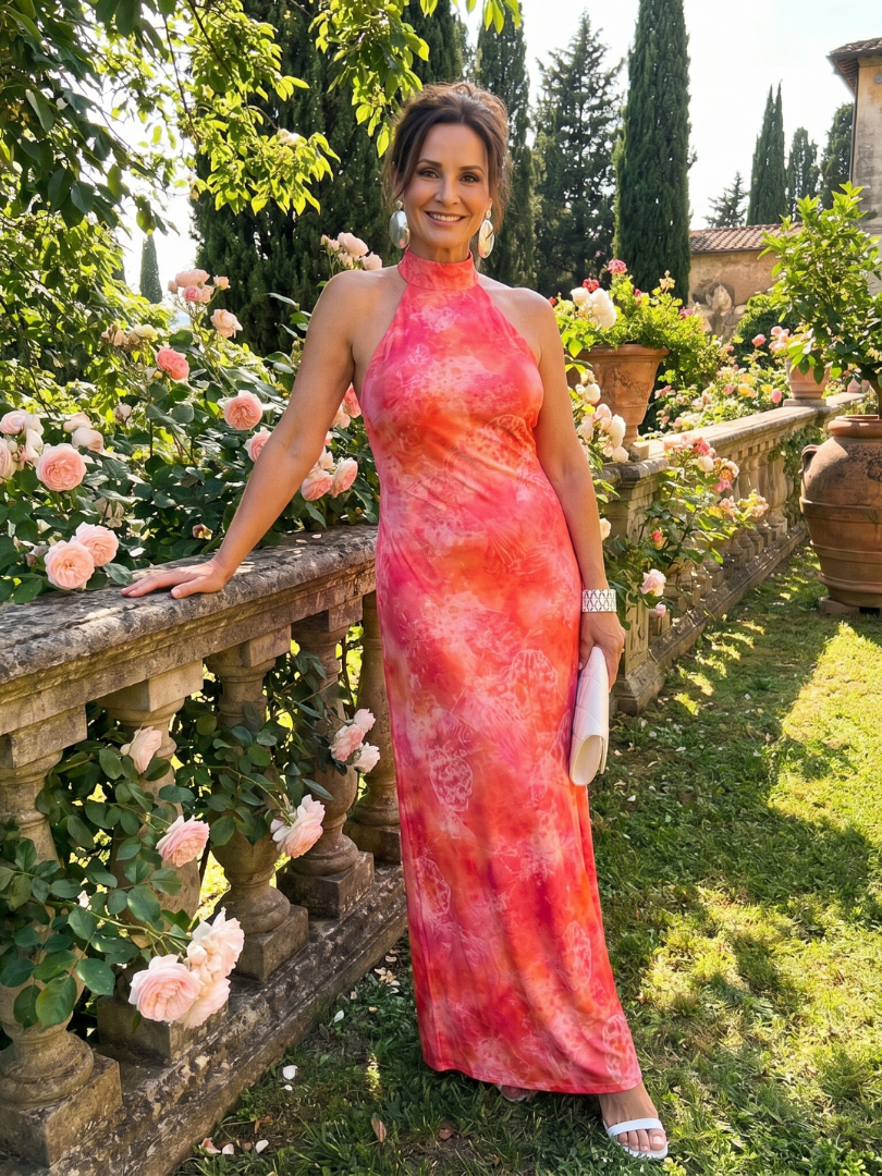 Coraline | Abito Maxi con Scollo Halter e Motivo Stampato