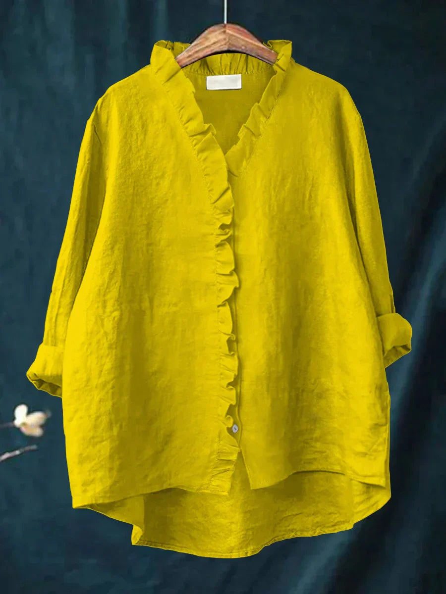 Sanela | Camicia Casual in Cotone e Lino con Volant Elegante