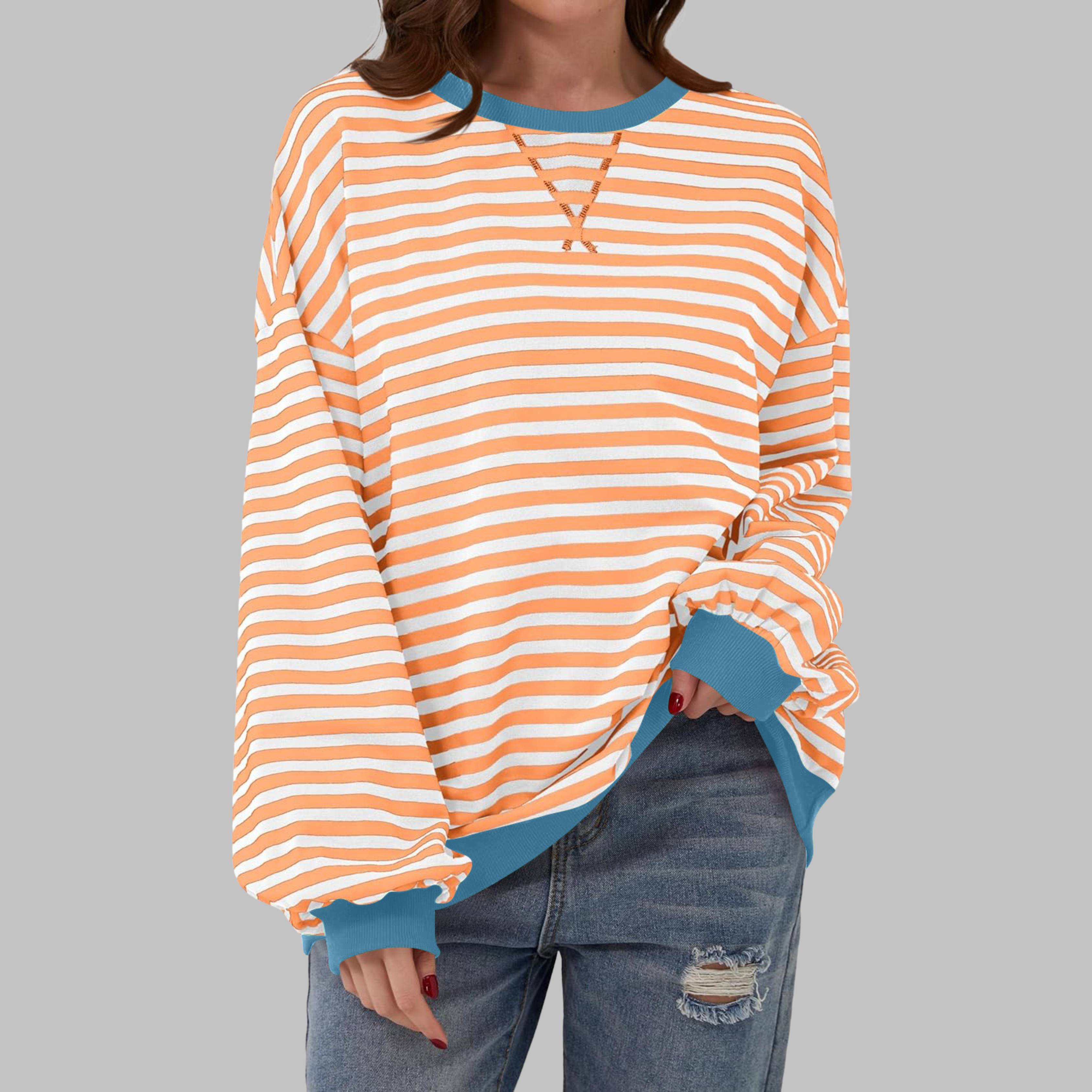 LUKA - Felpa a maniche lunghe casual con scollo rotondo a righe