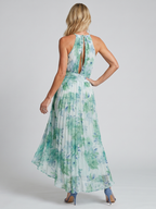Portia | Abito midi a pieghe con scollo all'americana e motivo floreale morbido