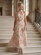 Aurelle | Abito Midi Floreale con Collo Halter