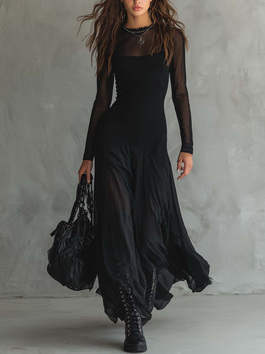 Neroa · Abito Maxi Loose-fit in Tulle Nero