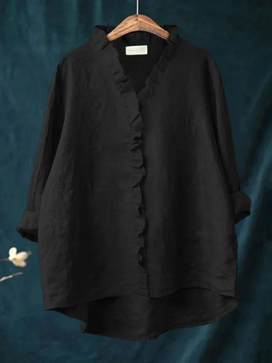 Sanela | Camicia Casual in Cotone e Lino con Volant Elegante