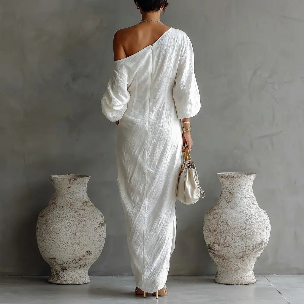 Nerina • Abito maxi monospalla elegante e fluido