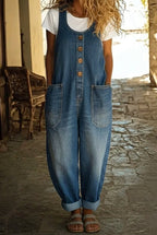 Saylor - Salopette in Denim di Cotone Lavato Vintage