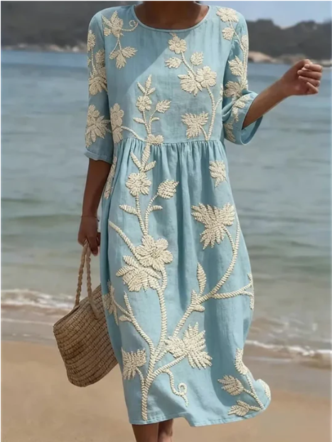 Kimberly | Abito midi con stampa di piante e fiori