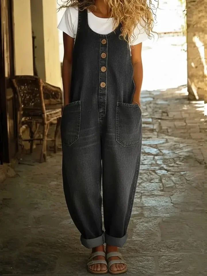 Saylor - Salopette in Denim di Cotone Lavato Vintage