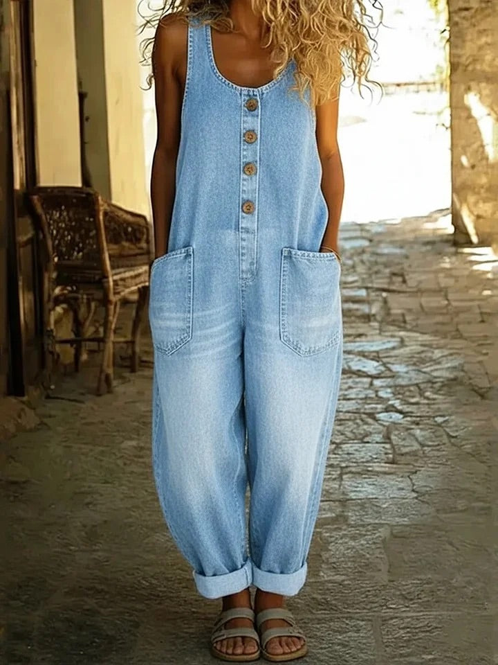 Saylor - Salopette in Denim di Cotone Lavato Vintage